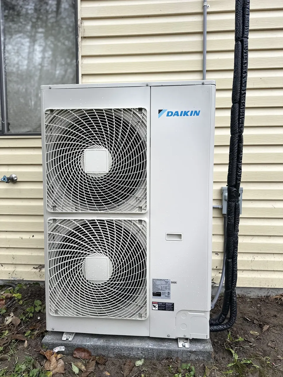 Daikin twin-fan heat pump installed by Pro West, wired, levelled and commissioned