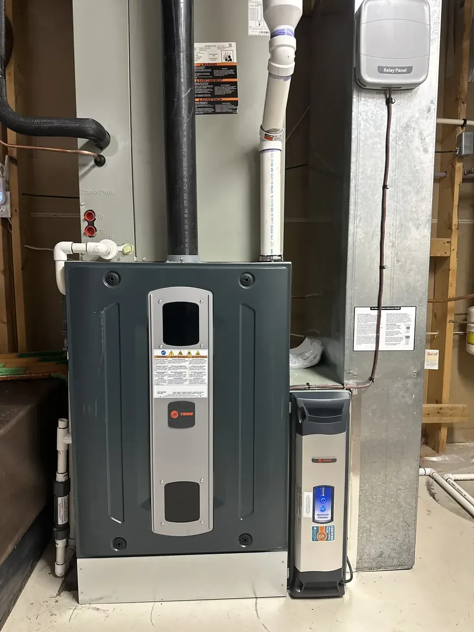 High-efficiency Trane gas furnace installed by Pro West, wired and vented